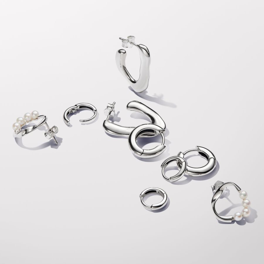 Pandora Organically V-shaped Open Hoop Earrings Gümüş | 324-HUBZTL