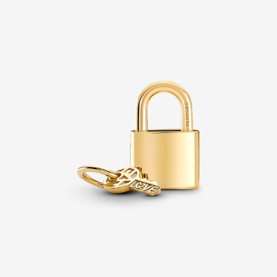 Pandora Padlock & Key Dangle Charm Altın | 608-VELXZN