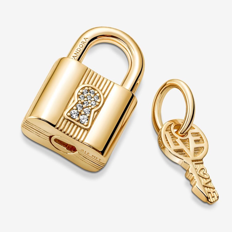 Pandora Padlock & Key Dangle Charm Altın | 608-VELXZN