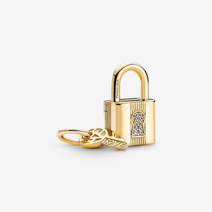 Pandora Padlock & Key Dangle Charm Altın | 608-VELXZN