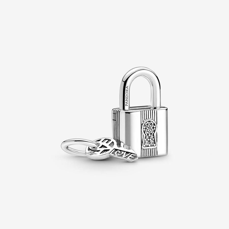 Pandora Padlock and Key Dangle Charm Gümüş | 125-YGZLUJ