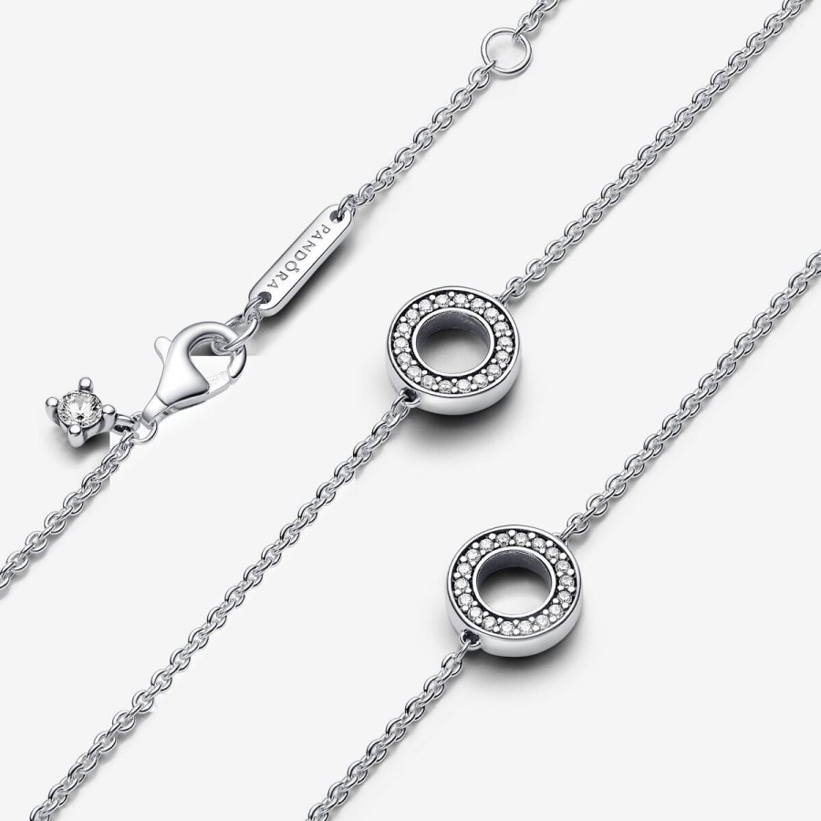 Pandora Pave Circles Chain Necklace Gümüş | 905-QGSJYT