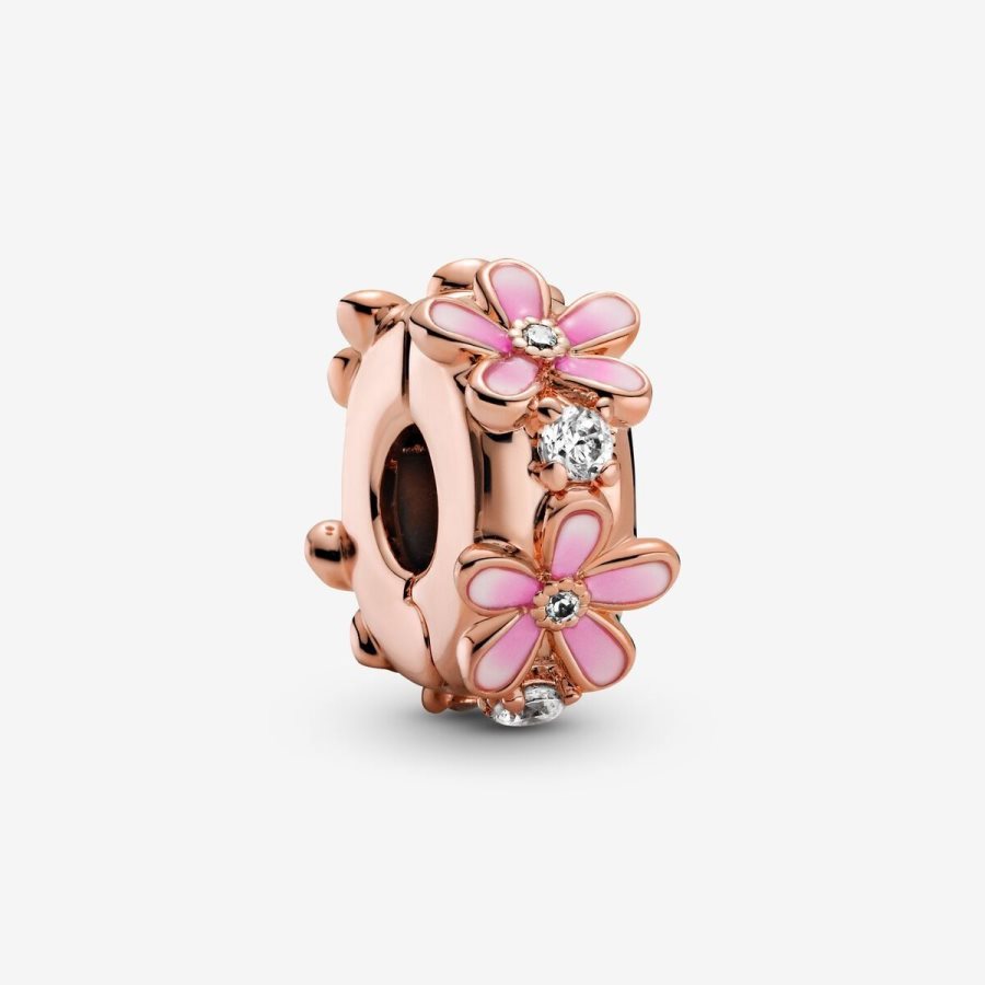 Pandora Pink Daisy Spacer Clip Charm Pembe Altın | 964-ZPQRNG