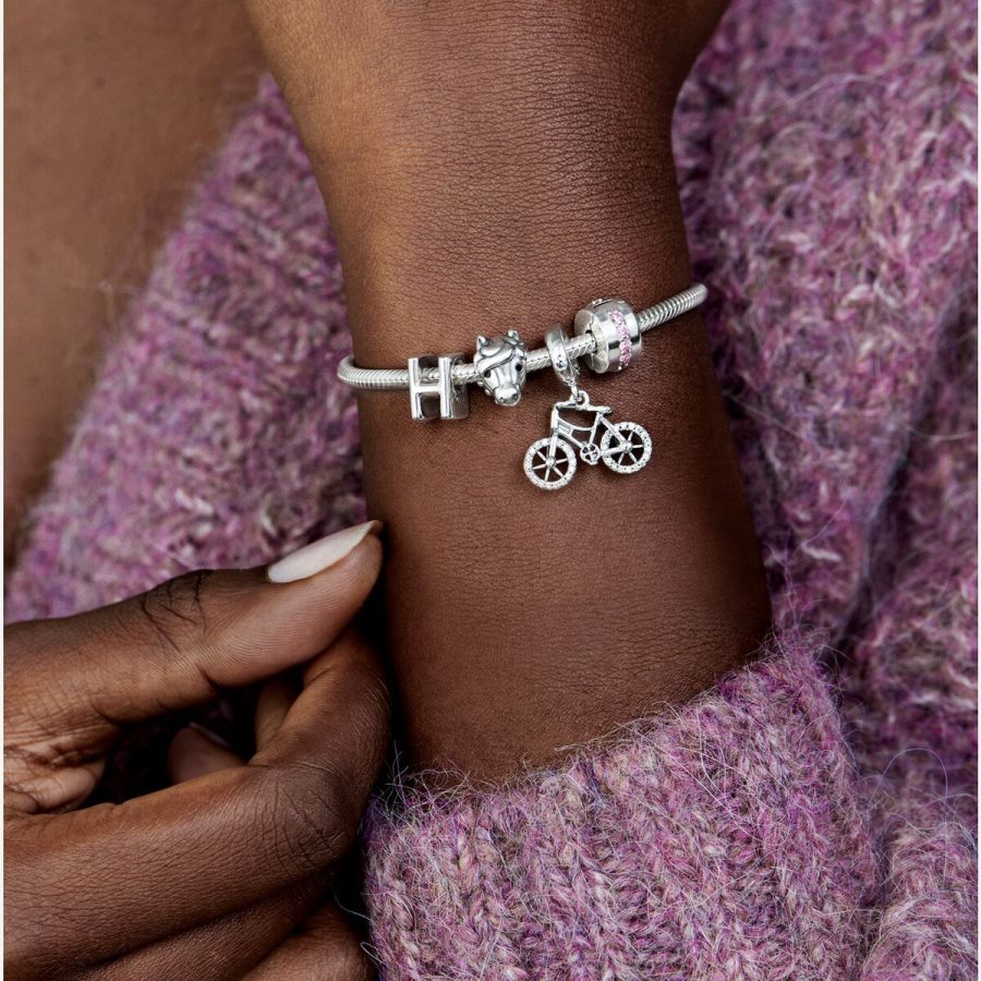 Pandora Pink Sparkling Row Clip Charm Gümüş | 753-RZBLJX
