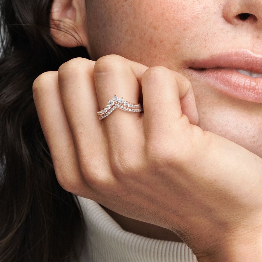 Pandora Princess Wishbone Ring Pembe Altın | 368-RZNXGT