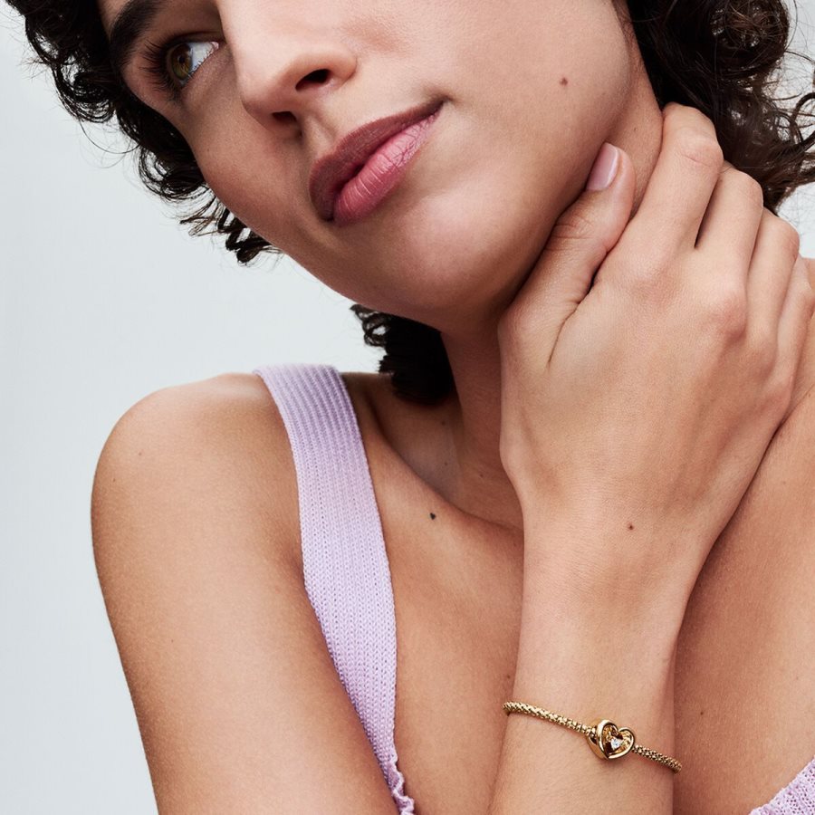 Pandora Radiant Heart & Floating Stone Charm Altın | 267-FDCIHY
