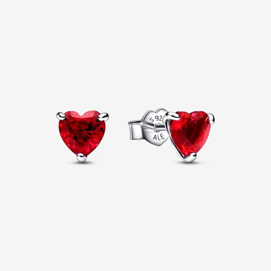 Pandora Red Heart Stud Earrings Gümüş | 231-JCMYTL