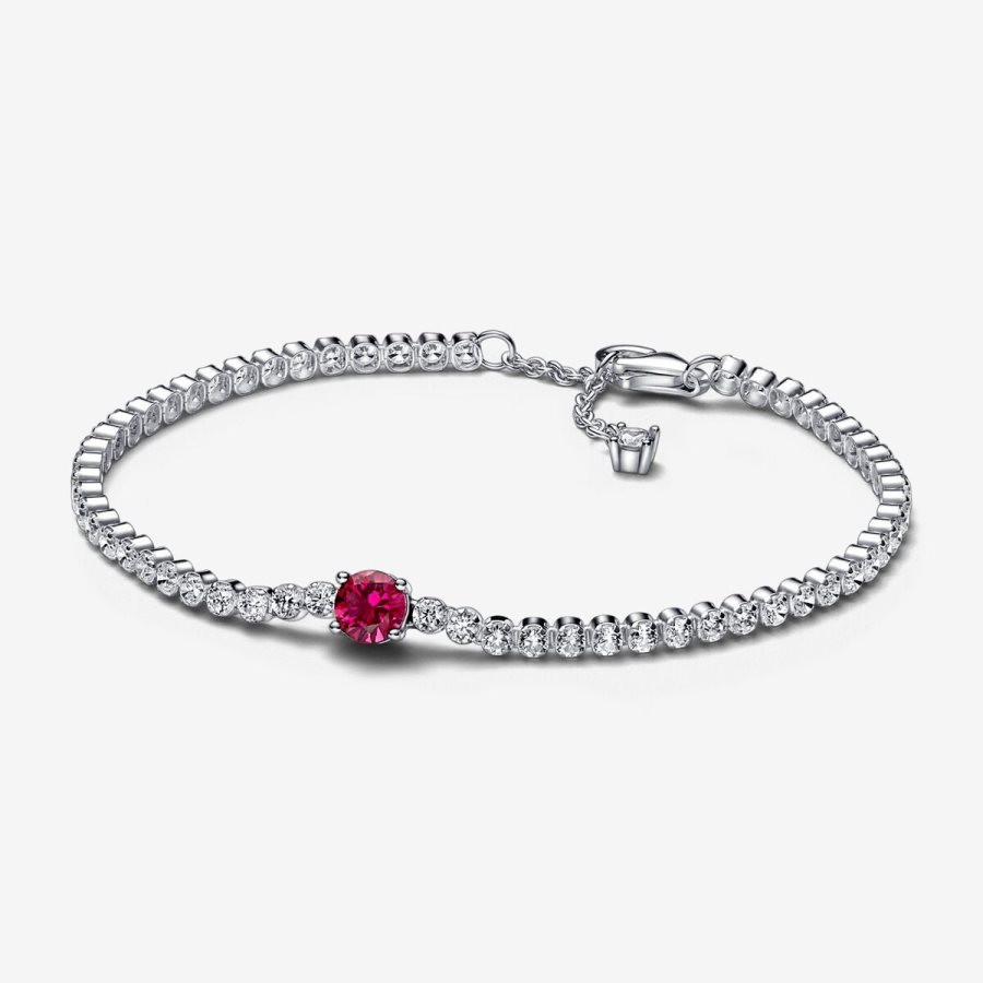 Pandora Red Sparkling Round Pave Tennis Bracelet Gümüş | 608-UMYCFP