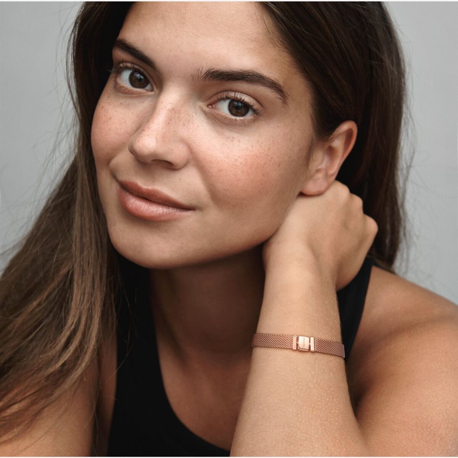 Pandora Reflexions Mesh Bracelet Pembe Altın | 159-JVPONQ