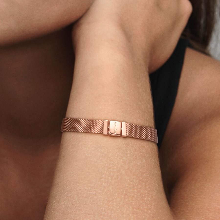 Pandora Reflexions Mesh Bracelet Pembe Altın | 159-JVPONQ