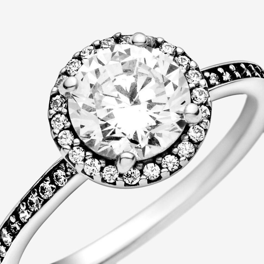 Pandora Round Sparkle Halo Ring Gümüş | 867-CFXIMH
