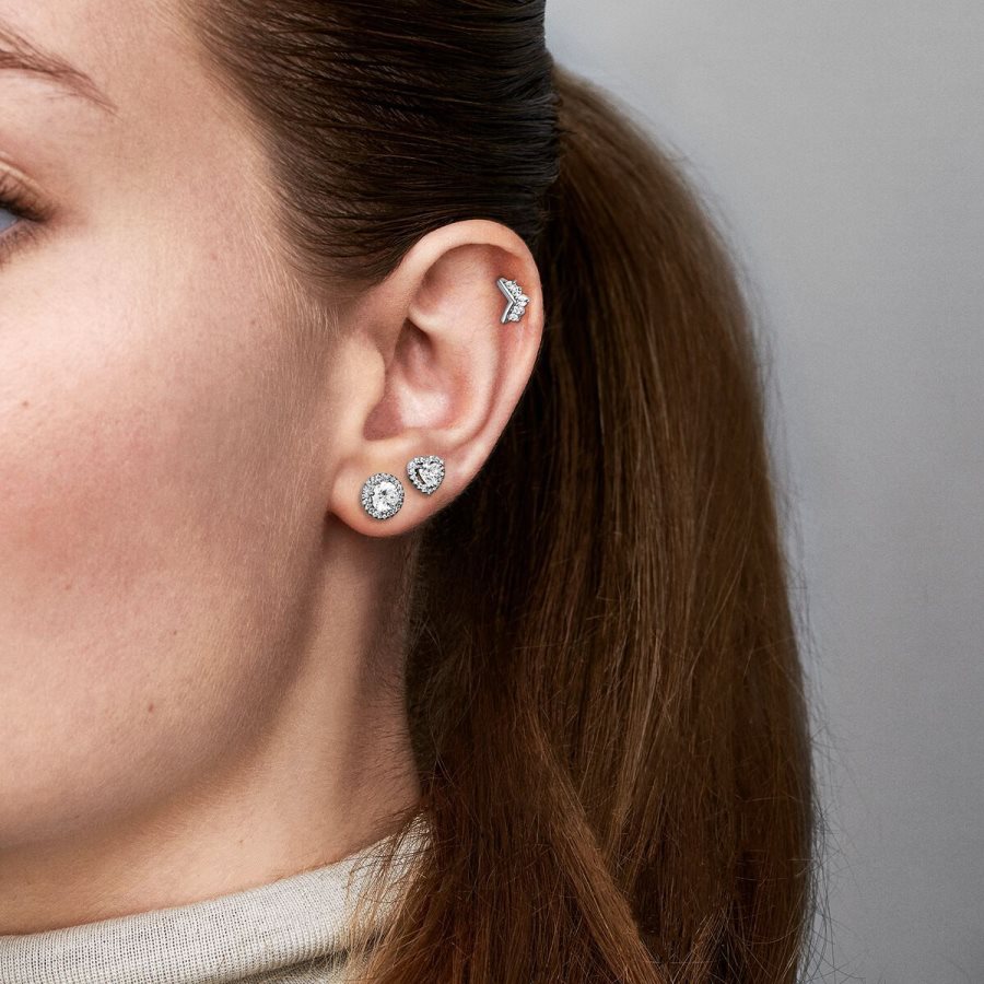 Pandora Round Sparkle Stud Earrings Gümüş | 594-PCZHTD