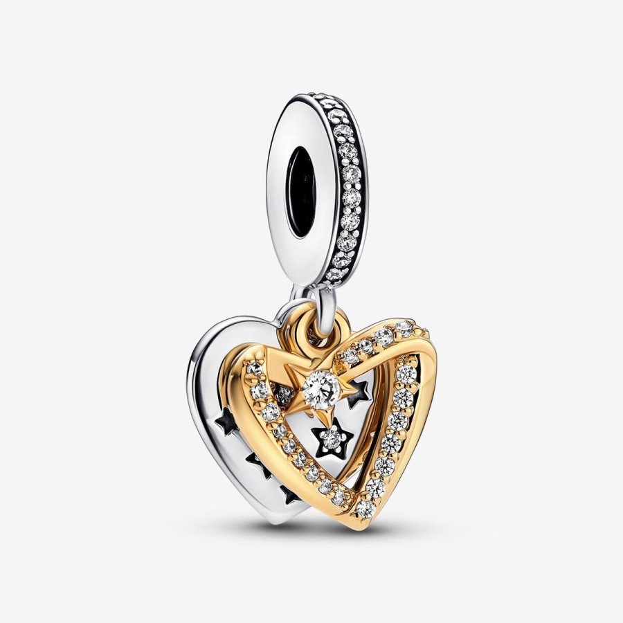 Pandora Shooting Star Hearts Double Dangle Charm Renkli | 694-OQKMTH