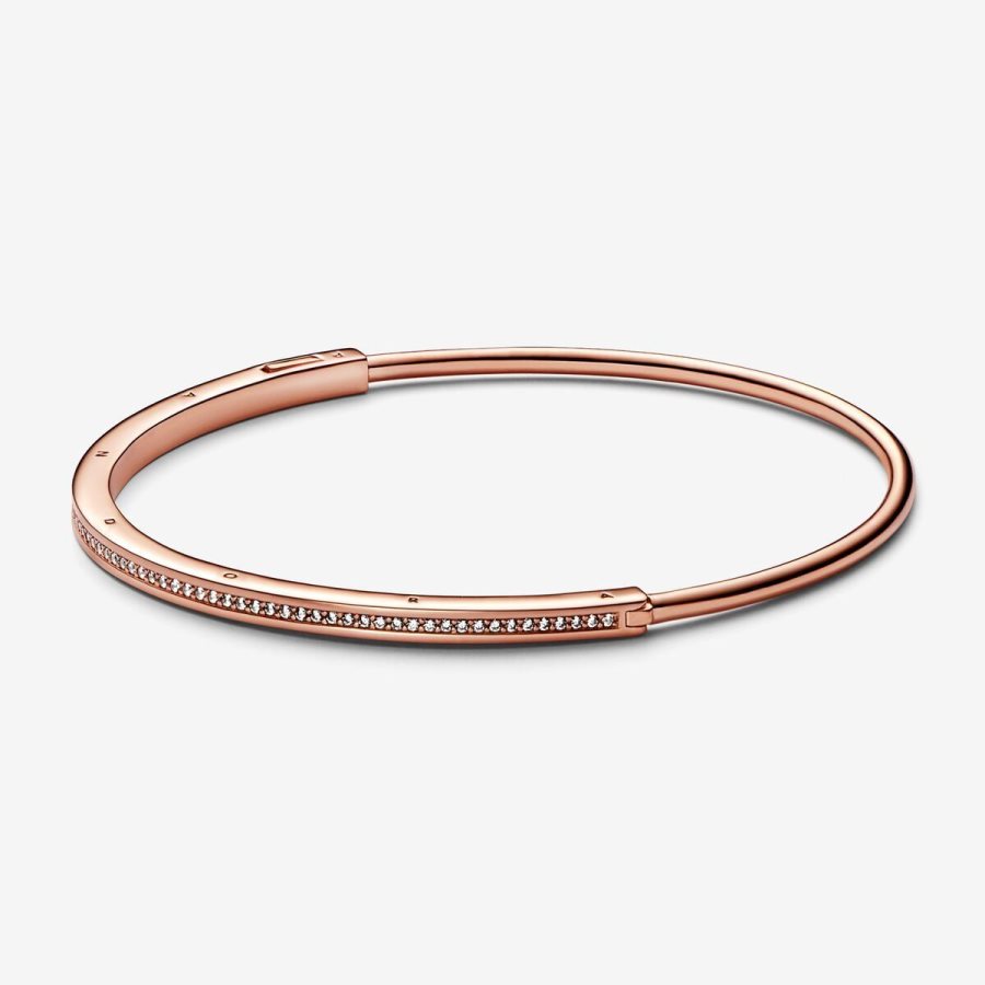 Pandora Signature I-D Pave Bangle Pembe Altın | 061-QNLZFR
