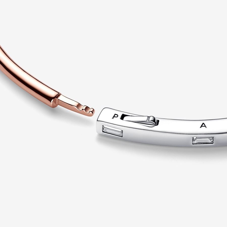Pandora Signature Two-tone I-D Pave Bangle Renkli | 127-NTBWEL
