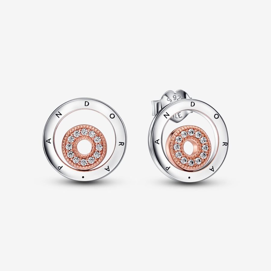 Pandora Signature Two-tone Logo Circles Stud Earrings Renkli | 876-ALZPUD
