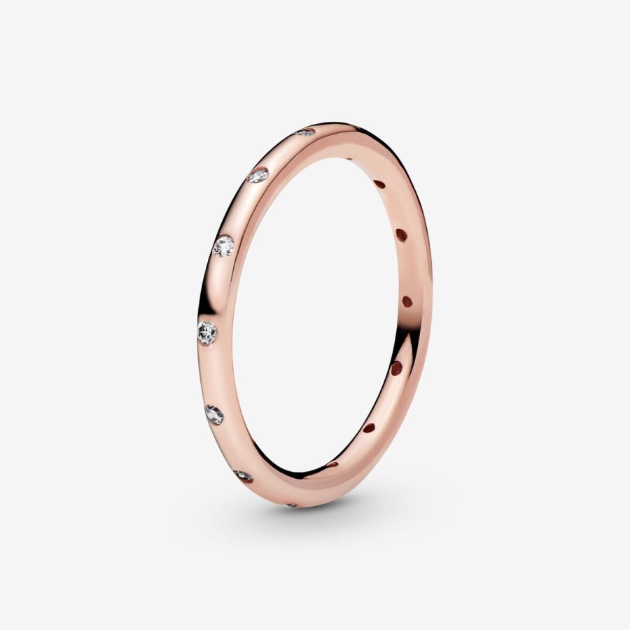 Pandora Simple Sparkling Band Ring Pembe Altın | 241-ZMKUCB