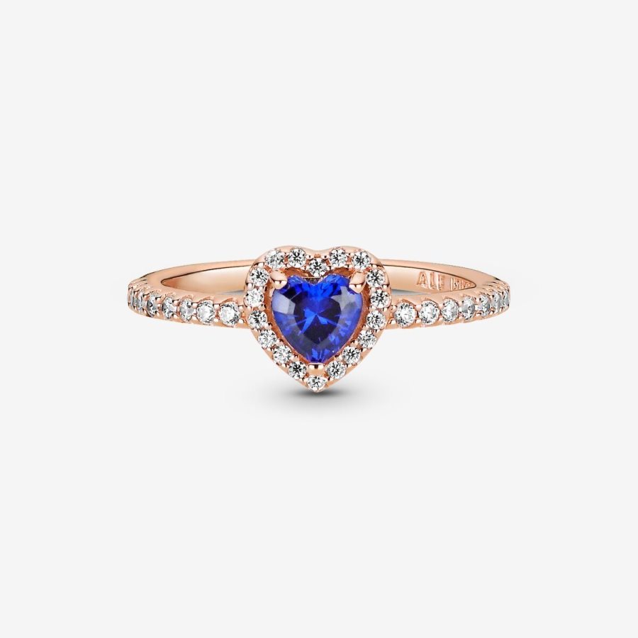 Pandora Sparkling Blue Elevated Heart Ring Pembe Altın | 279-LPCTYG