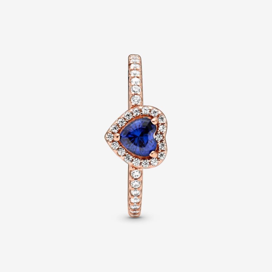 Pandora Sparkling Blue Elevated Heart Ring Pembe Altın | 279-LPCTYG