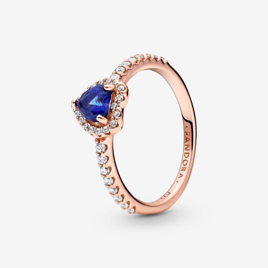 Pandora Sparkling Blue Elevated Heart Ring Pembe Altın | 279-LPCTYG