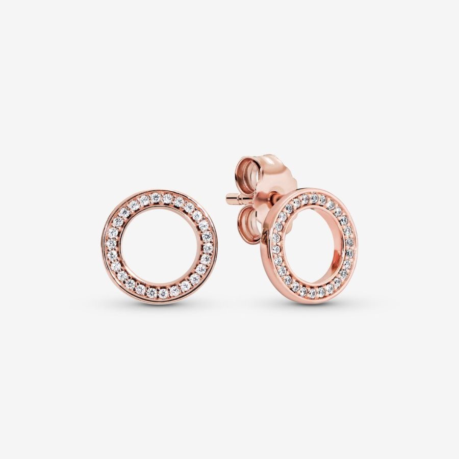 Pandora Sparkling Circle Stud Earrings Pembe Altın | 738-IKJSNQ