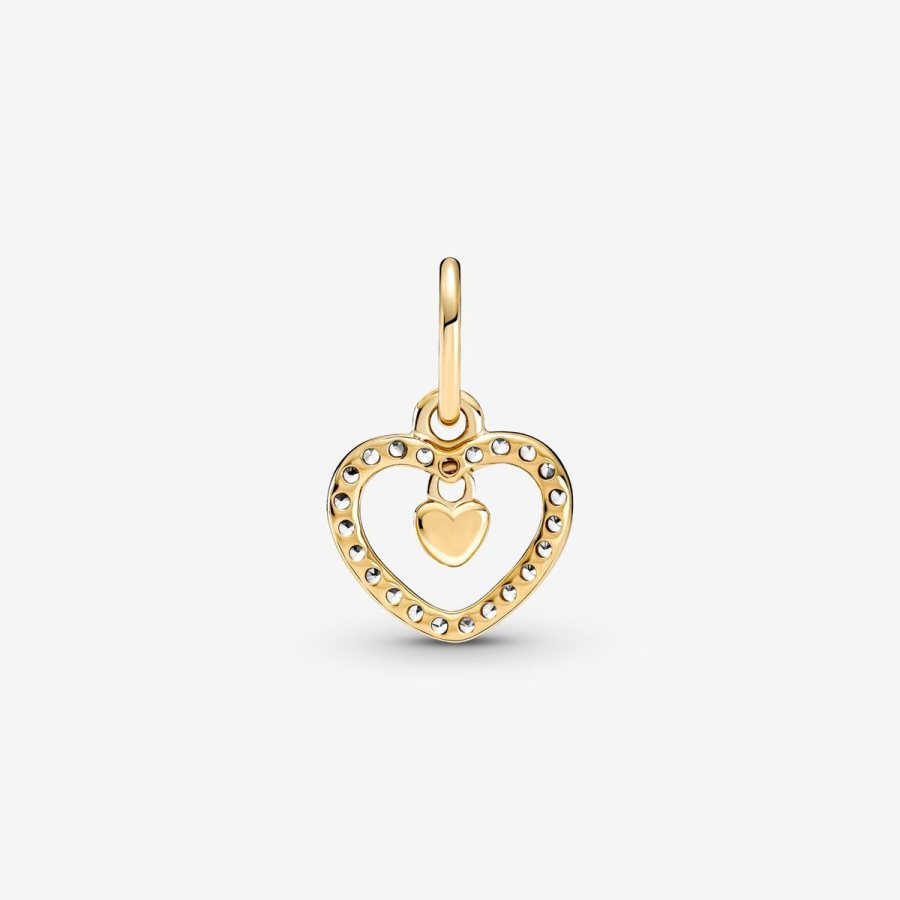 Pandora Sparkling Double Heart Dangle Charm Altın | 675-VAONGJ