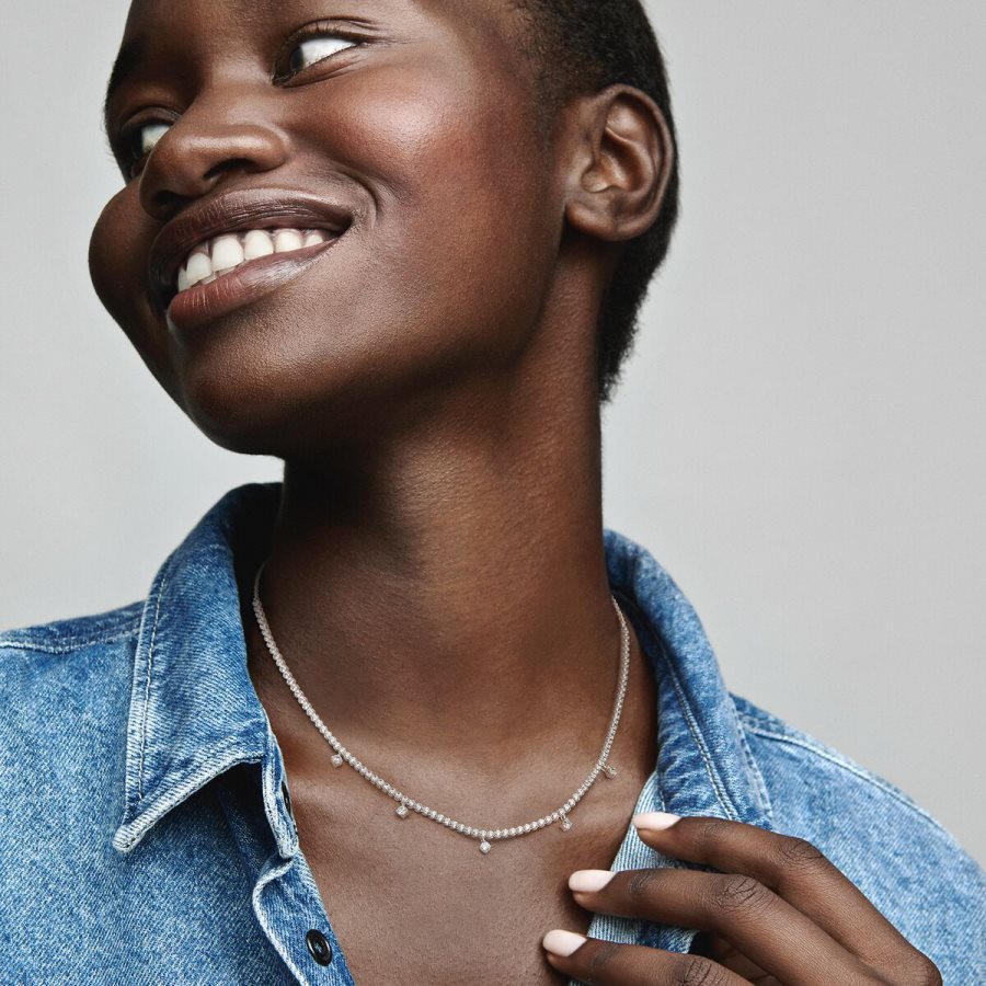 Pandora Sparkling Drop Collier Necklace Gümüş | 650-SQHRBD