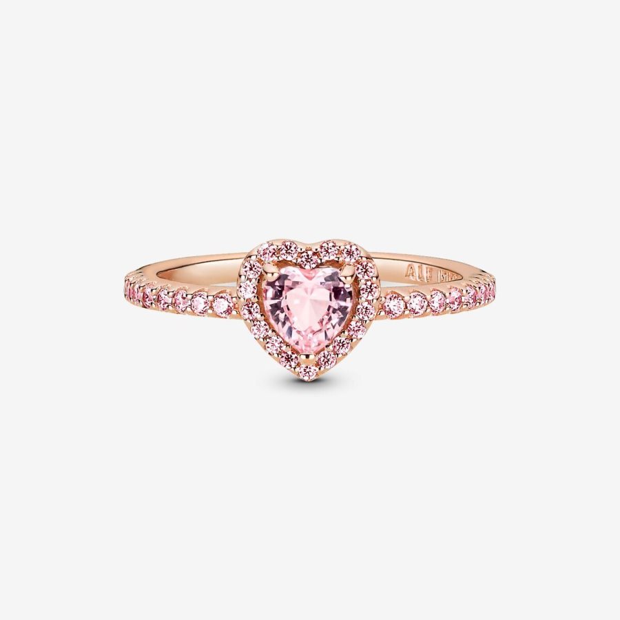 Pandora Sparkling Elevated Heart Ring Pembe Altın | 903-MOKCFR