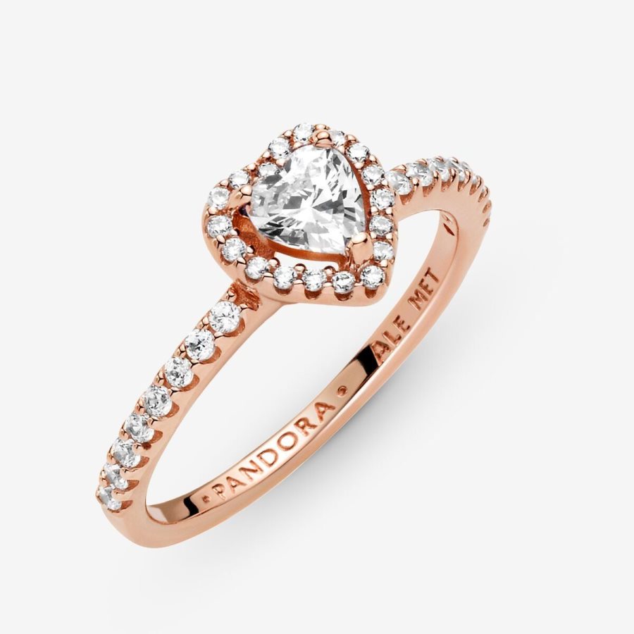 Pandora Sparkling Elevated Heart Ring Pembe Altın | 230-AHUKIY