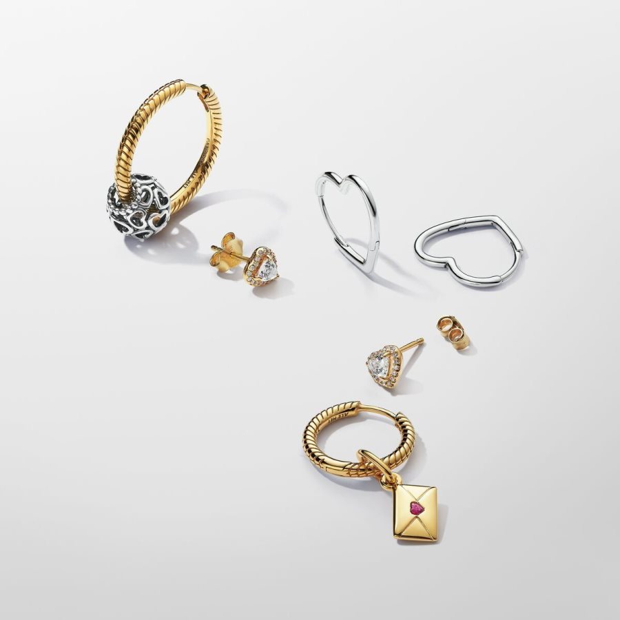 Pandora Sparkling Elevated Heart Stud Earrings Altın | 194-ZTGVFJ
