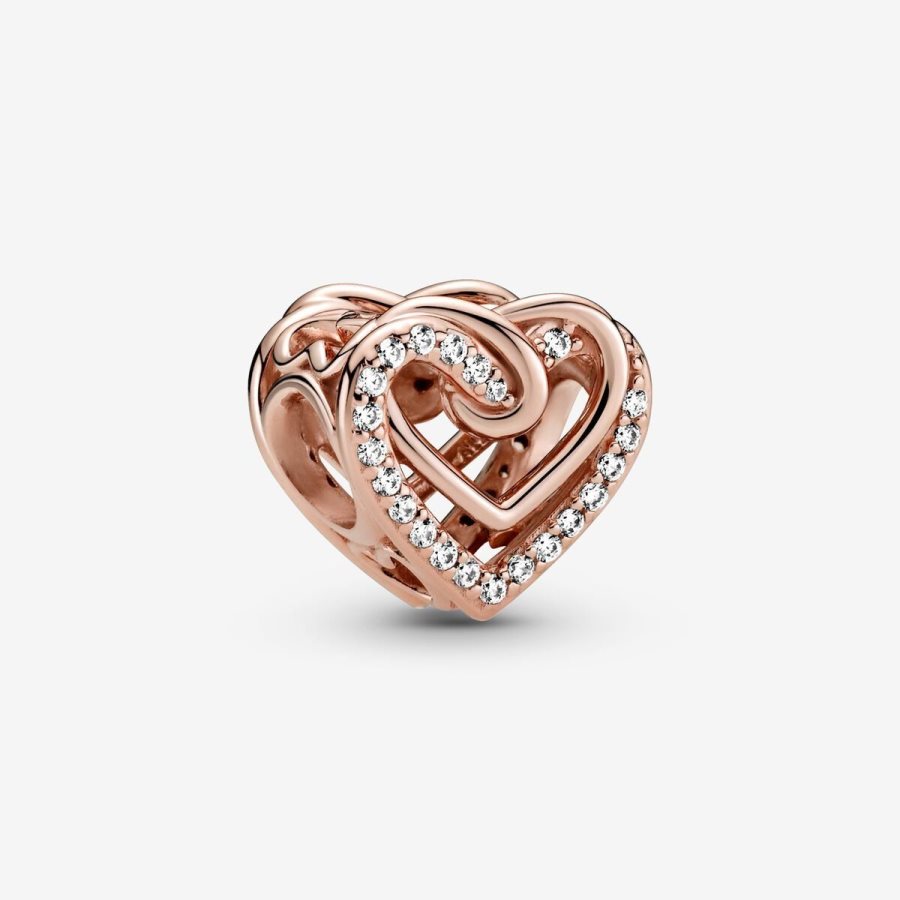 Pandora Sparkling Entwined Hearts Charm Pembe Altın | 089-UCWDEB