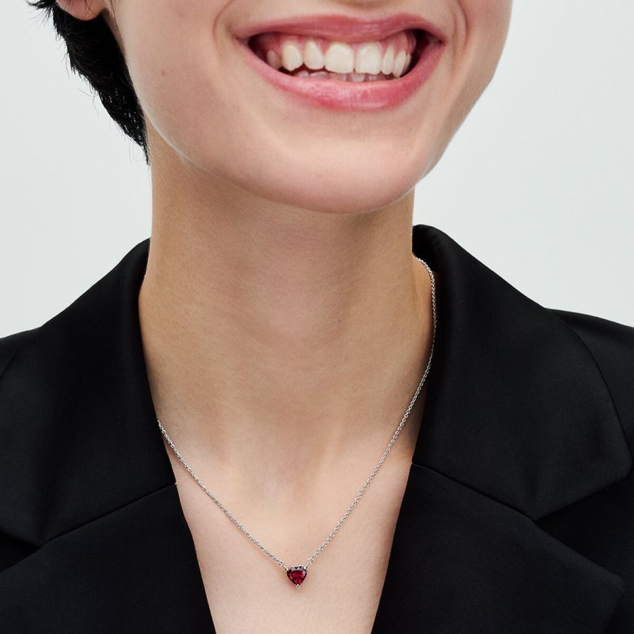 Pandora Sparkling Heart Halo Pendant Collier Necklace Gümüş | 987-LIDPHX