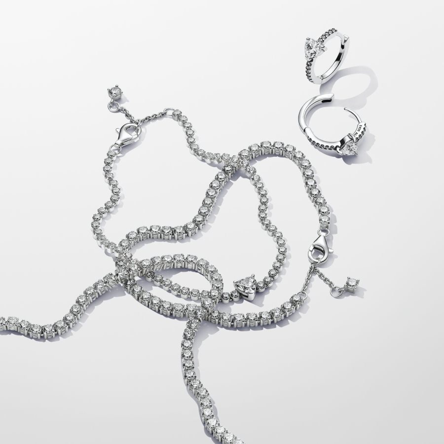 Pandora Sparkling Heart Hoop Earrings Gümüş | 289-IOPRBY