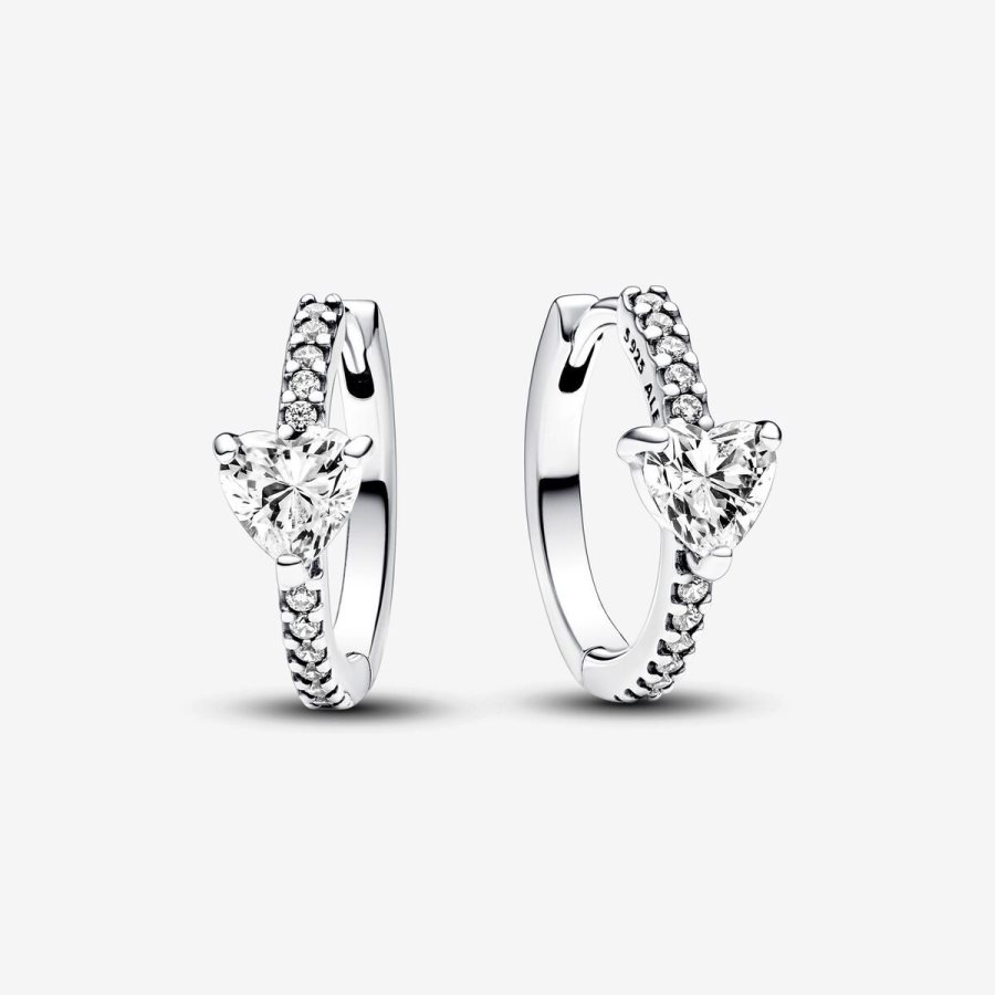 Pandora Sparkling Heart Hoop Earrings Gümüş | 289-IOPRBY