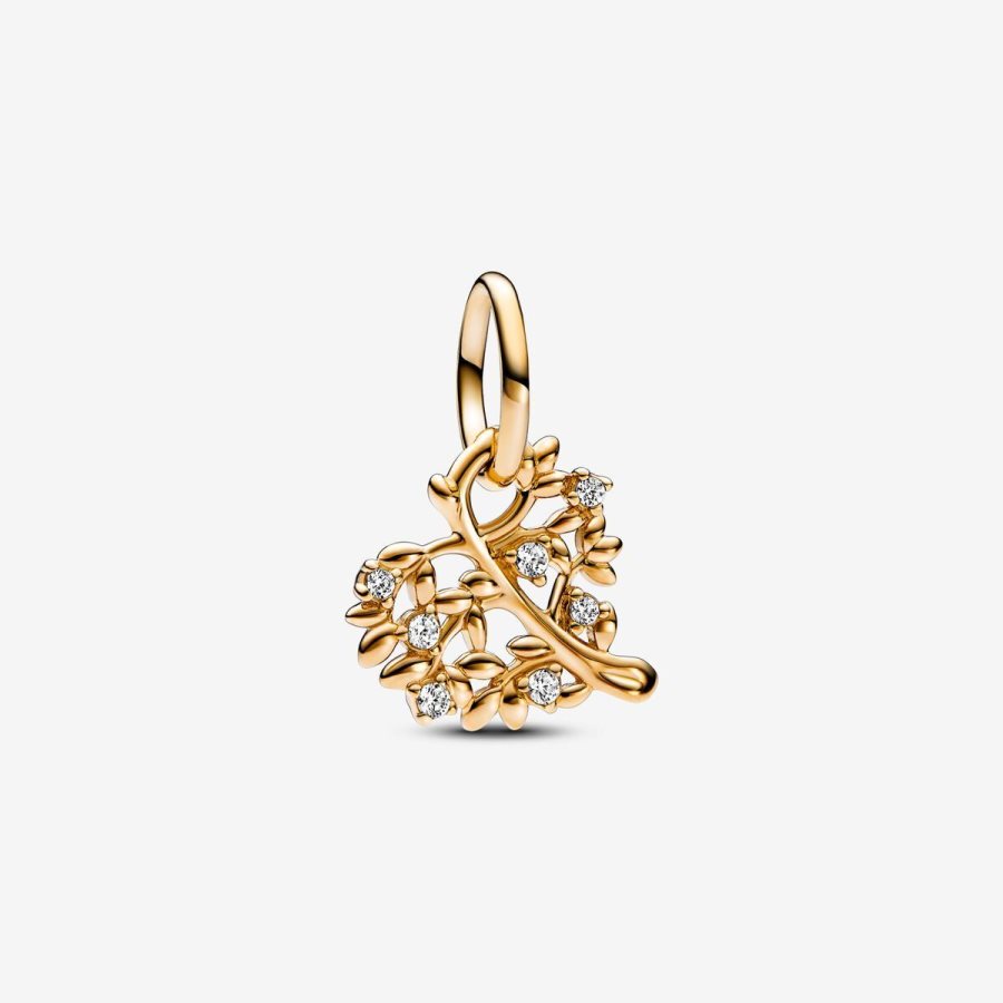 Pandora Sparkling Heart & Family Tree Dangle Charm Altın | 721-BYOGJS