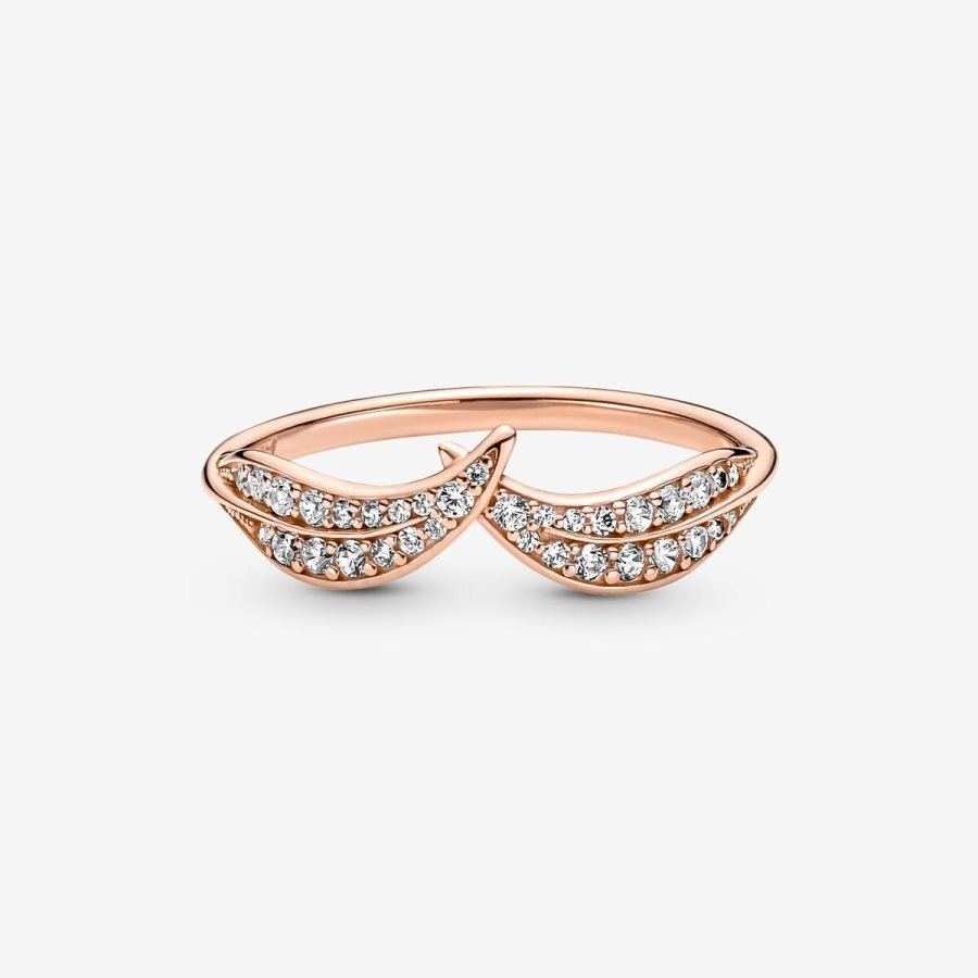 Pandora Sparkling Leaves Ring Pembe Altın | 324-XRMHYZ