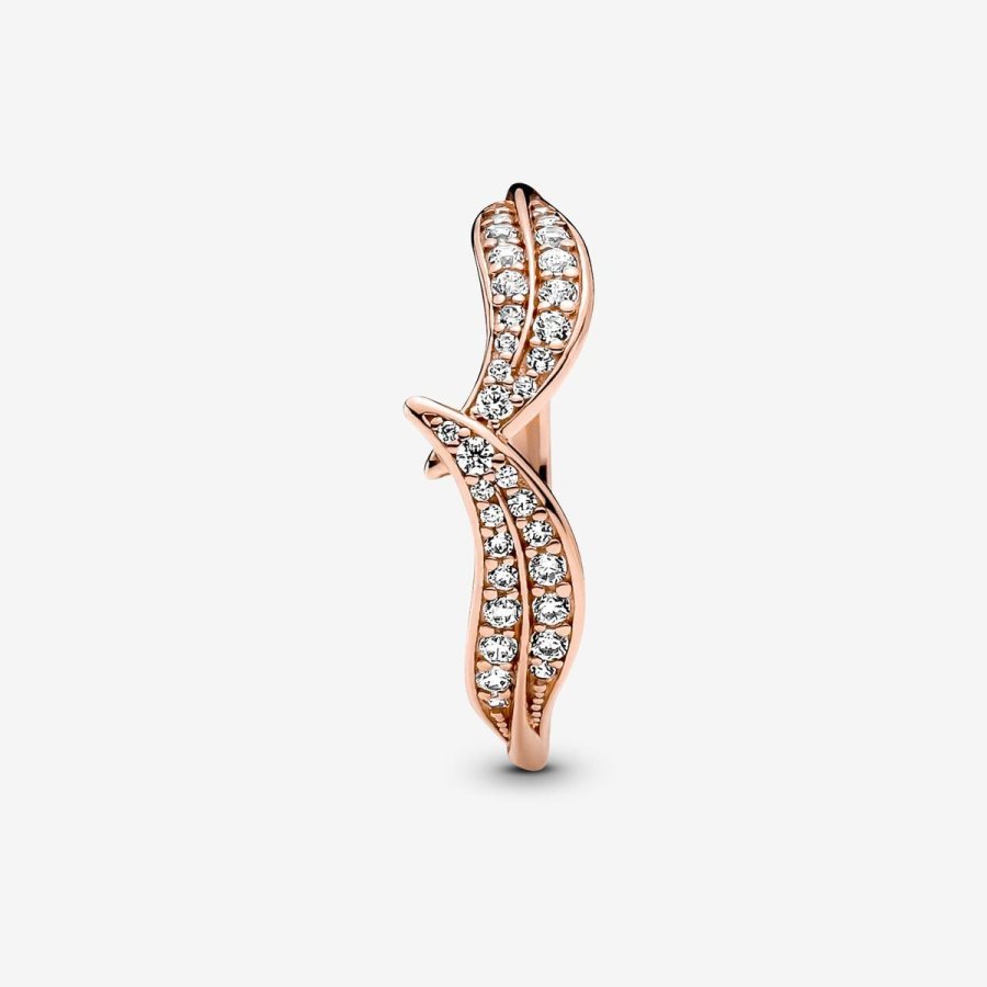 Pandora Sparkling Leaves Ring Pembe Altın | 324-XRMHYZ