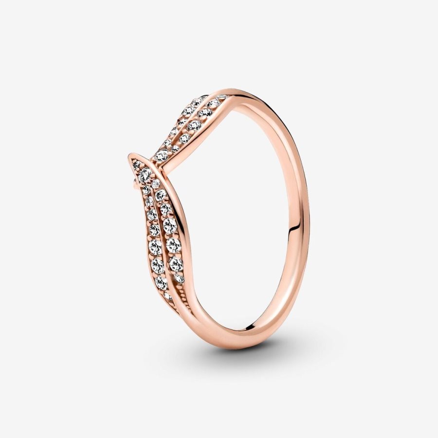 Pandora Sparkling Leaves Ring Pembe Altın | 324-XRMHYZ