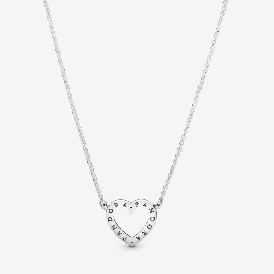 Pandora Sparkling Open Heart Necklace Gümüş | 975-YMACFB