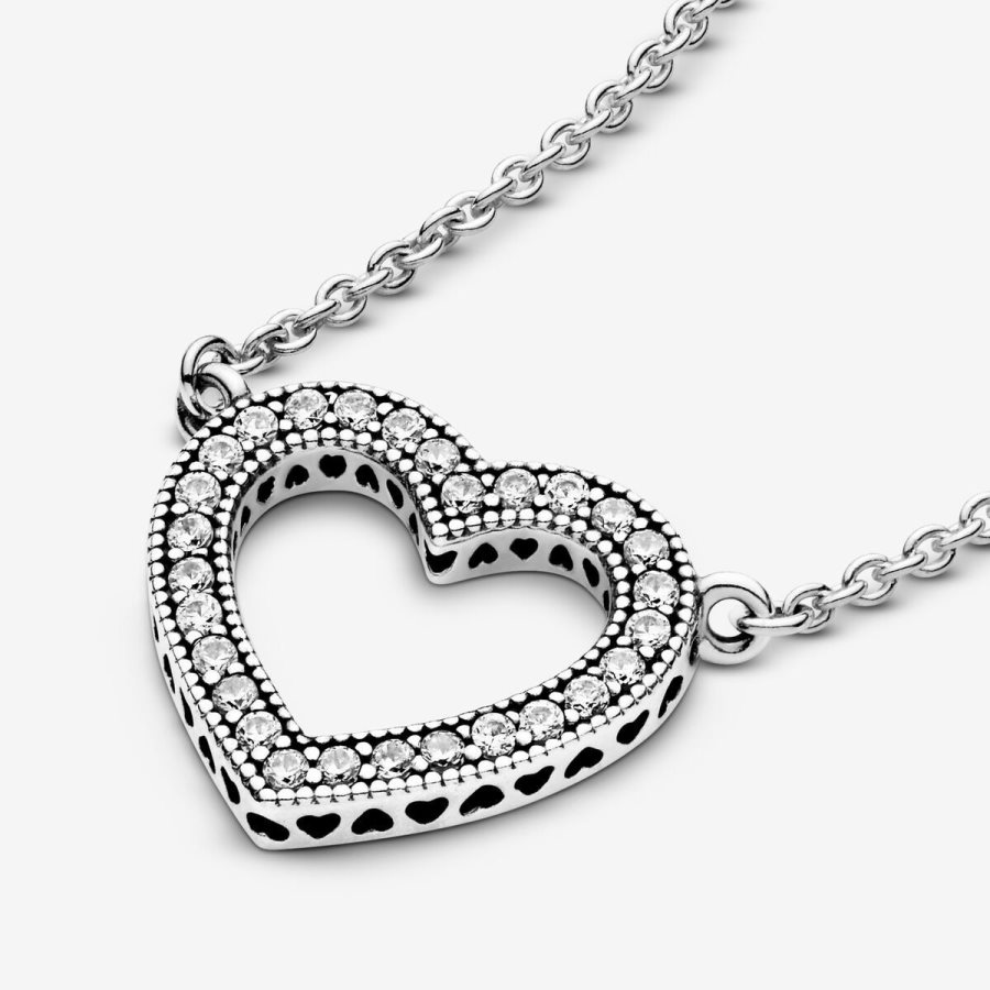 Pandora Sparkling Open Heart Necklace Gümüş | 975-YMACFB