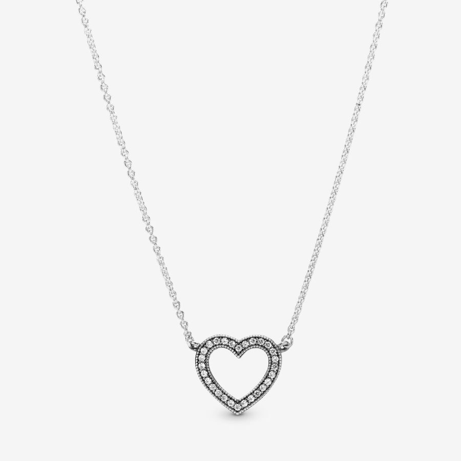 Pandora Sparkling Open Heart Necklace Gümüş | 975-YMACFB