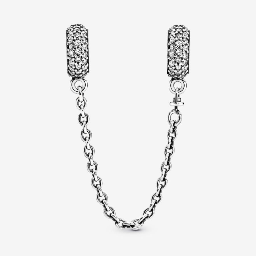Pandora Sparkling Pave Safety Chain Charm Gümüş | 582-BYGSHR