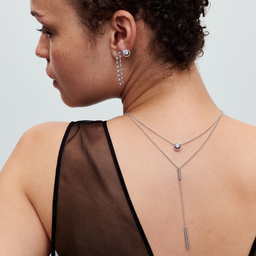 Pandora Sparkling Round Halo Pendant Collier Necklace Gümüş | 948-CTLJNI