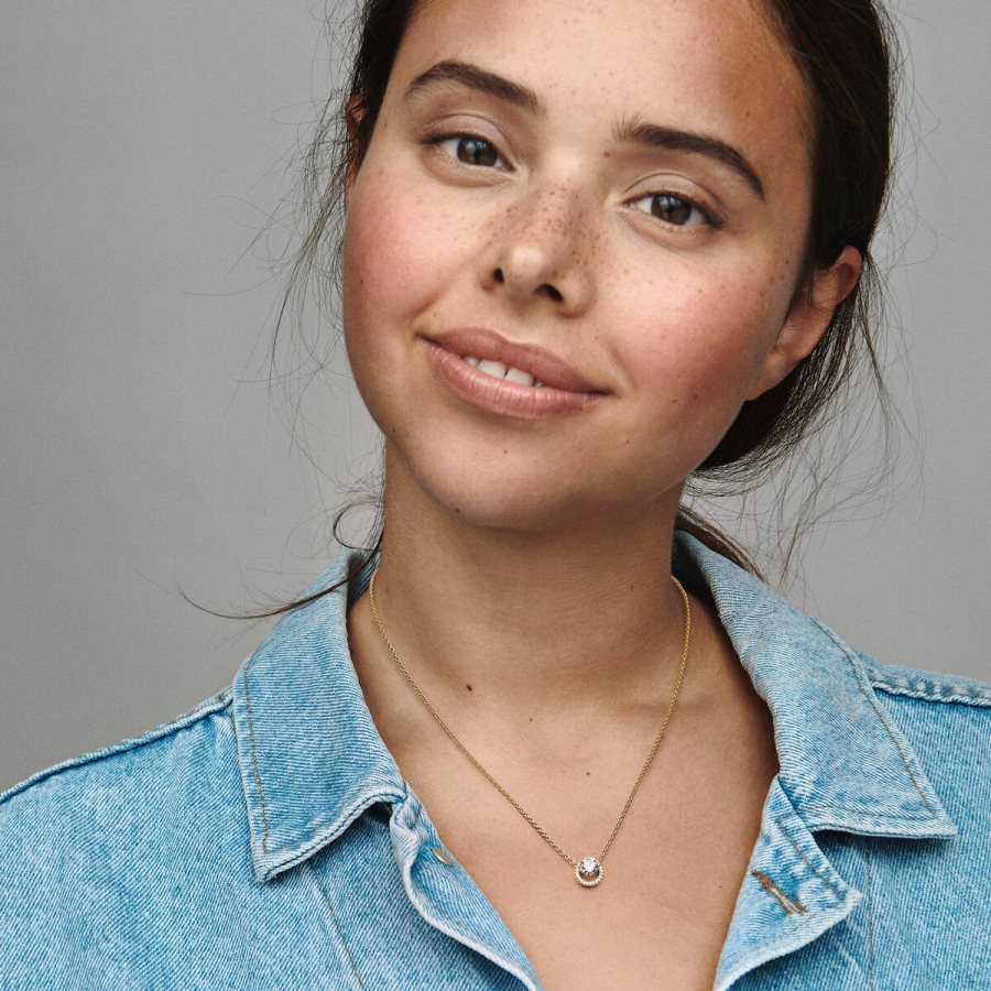 Pandora Sparkling Round Halo Pendant Collier Necklace Altın | 045-YAPJWU