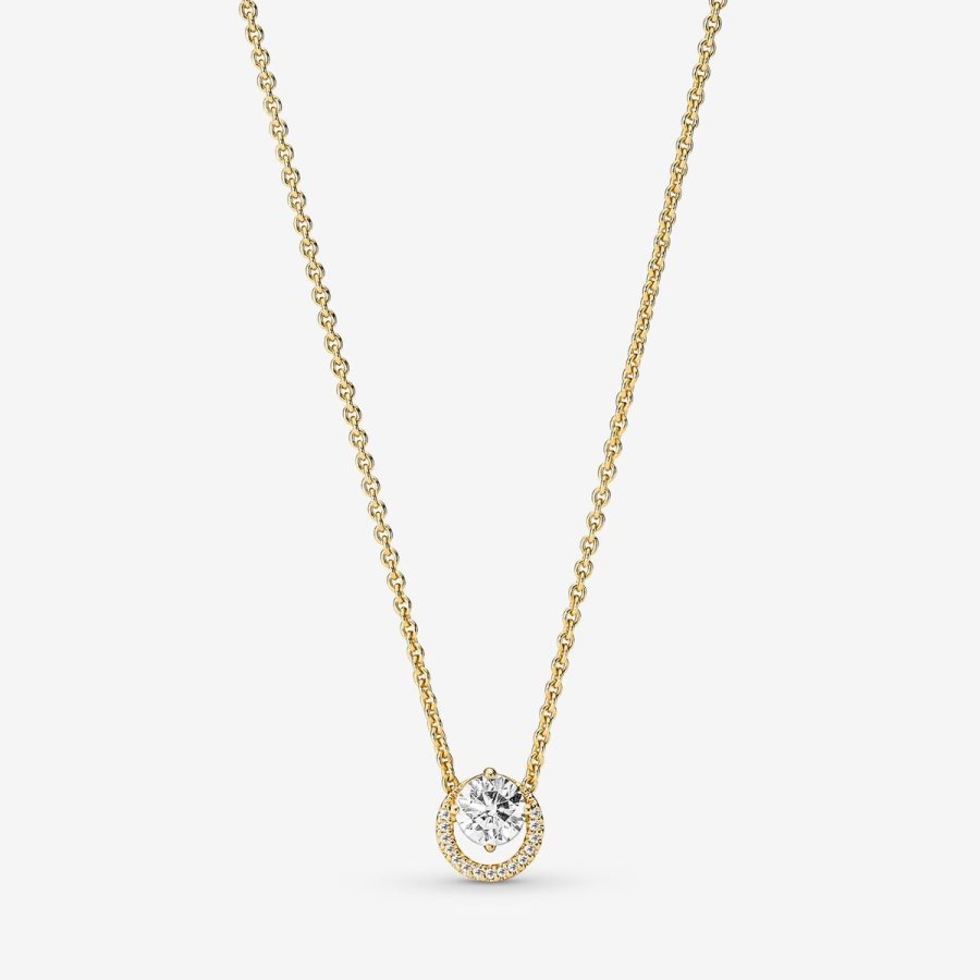Pandora Sparkling Round Halo Pendant Collier Necklace Altın | 045-YAPJWU