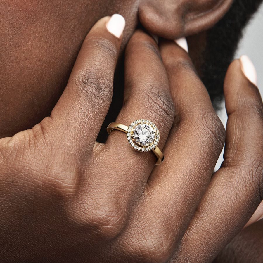 Pandora Sparkling Round Halo Ring Altın | 916-GBPTQY