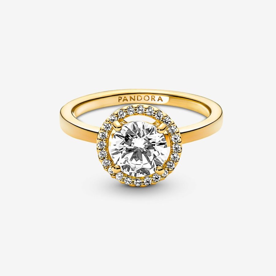 Pandora Sparkling Round Halo Ring Altın | 916-GBPTQY