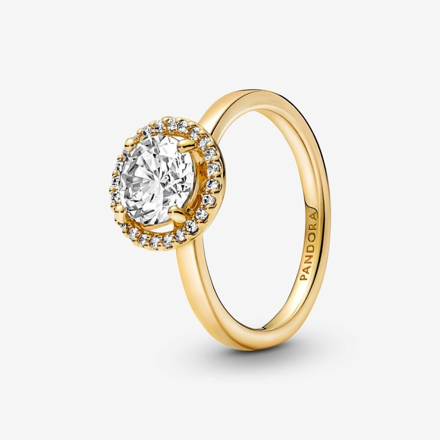 Pandora Sparkling Round Halo Ring Altın | 916-GBPTQY