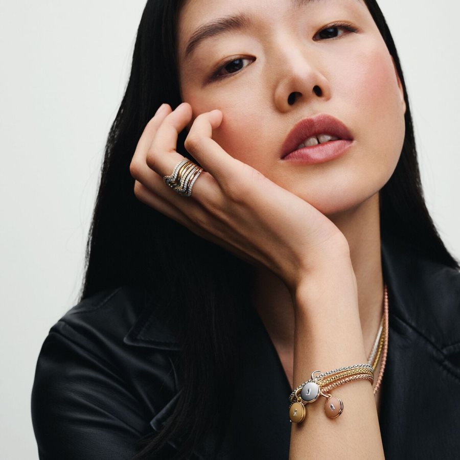 Pandora Sparkling Wave Ring Pembe Altın | 683-ATLUKI