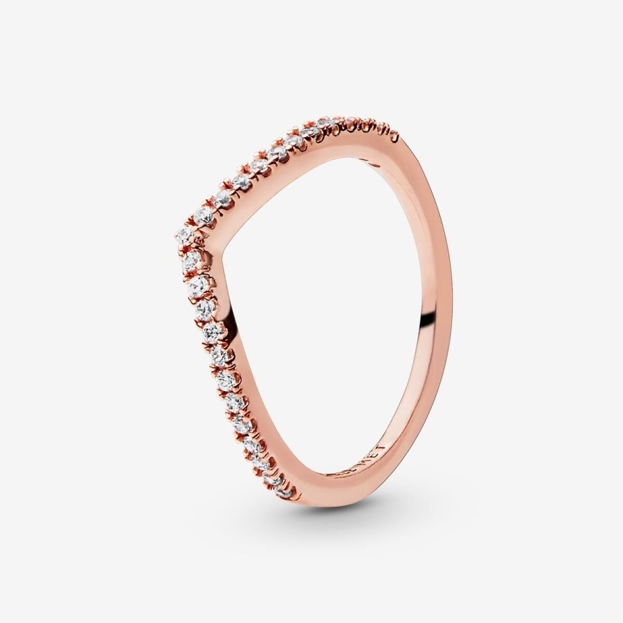 Pandora Sparkling Wishbone Ring Pembe Altın | 412-BNMTGW